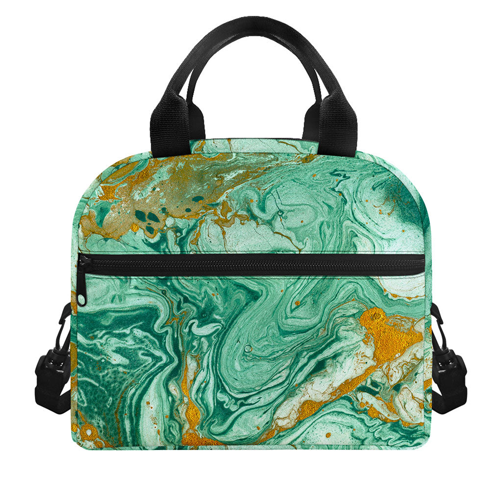 Green Gold Liquid Marble Print Insulated Lunch Bag