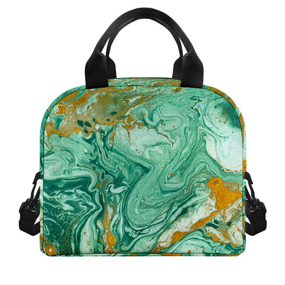 Green Gold Liquid Marble Print Insulated Lunch Bag