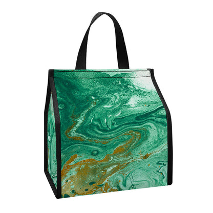 Green Gold Liquid Marble Print Insulated Lunch Tote