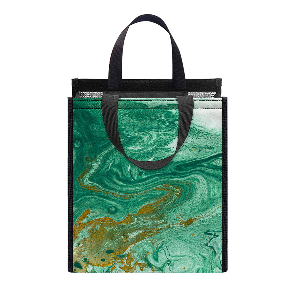 Green Gold Liquid Marble Print Insulated Lunch Tote