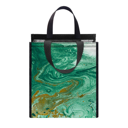 Green Gold Liquid Marble Print Insulated Lunch Tote