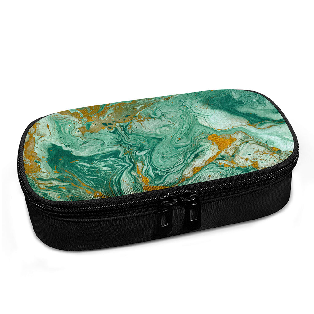 Green Gold Liquid Marble Print Insulin Cooler Travel Case
