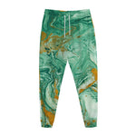 Green Gold Liquid Marble Print Jogger Pants