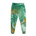 Green Gold Liquid Marble Print Jogger Pants