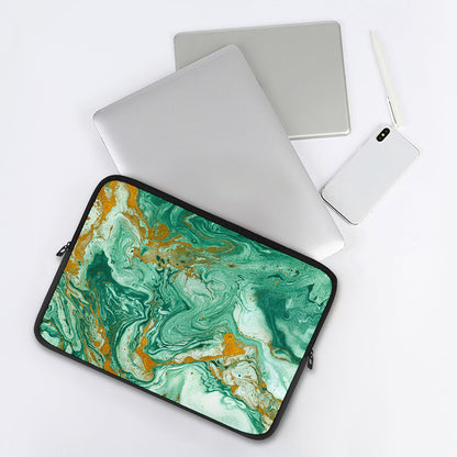 Green Gold Liquid Marble Print Laptop Sleeve