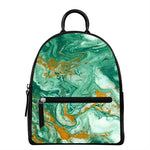 Green Gold Liquid Marble Print Leather Backpack