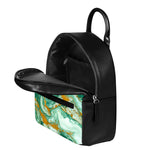 Green Gold Liquid Marble Print Leather Backpack