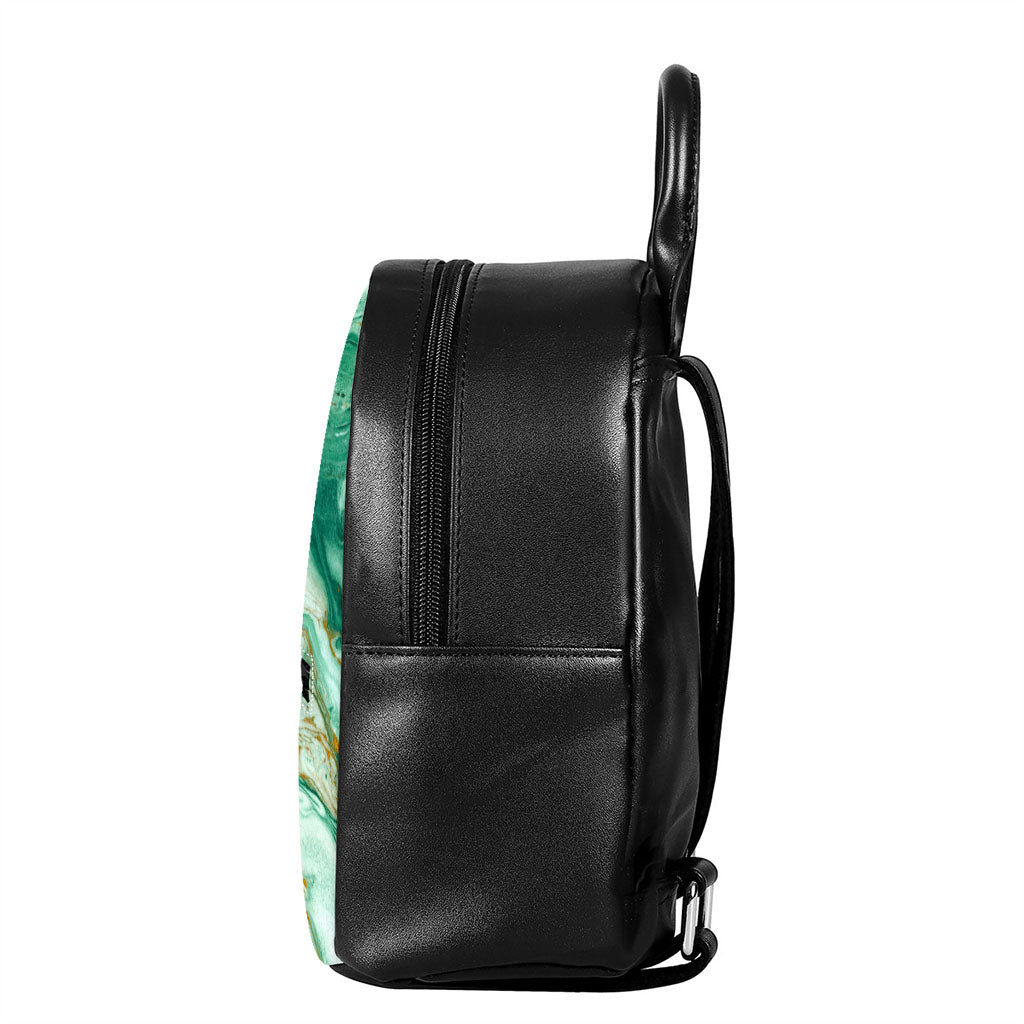 Green Gold Liquid Marble Print Leather Backpack