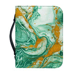 Green Gold Liquid Marble Print Leather Bible Cover