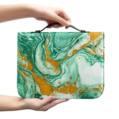 Green Gold Liquid Marble Print Leather Bible Cover