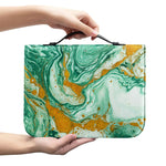 Green Gold Liquid Marble Print Leather Bible Cover