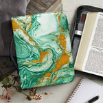 Green Gold Liquid Marble Print Leather Bible Cover