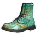 Green Gold Liquid Marble Print Lace-Up Boots