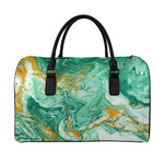 Green Gold Liquid Marble Print Leather Duffle Bag