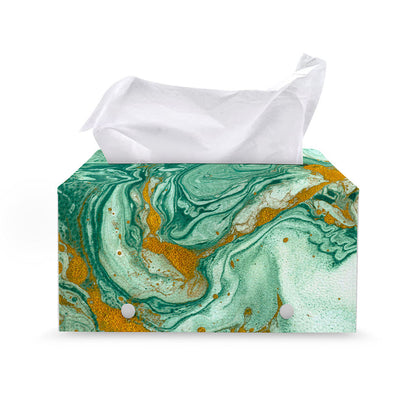 Green Gold Liquid Marble Print Leather Tissue Box Cover