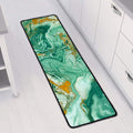 Green Gold Liquid Marble Print Long Kitchen Mat