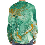 Green Gold Liquid Marble Print Long Sleeve Baseball Jersey