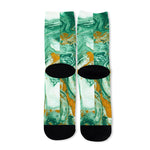 Green Gold Liquid Marble Print Long Socks