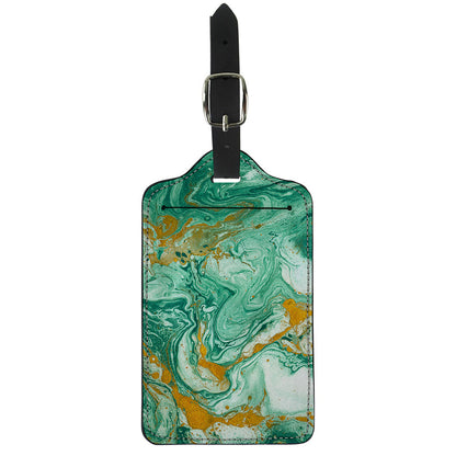 Green Gold Liquid Marble Print Luggage Tag
