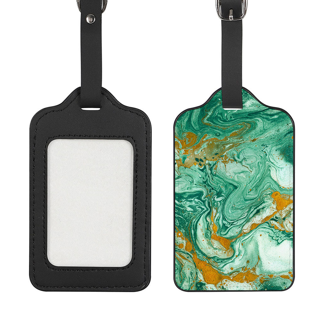 Green Gold Liquid Marble Print Luggage Tag