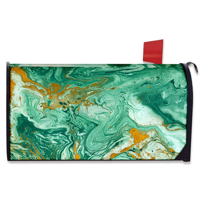 Green Gold Liquid Marble Print Mailbox Cover