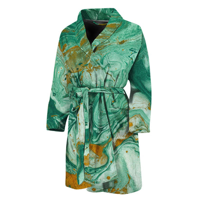 Green Gold Liquid Marble Print Men's Bathrobe