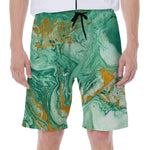 Green Gold Liquid Marble Print Men's Beach Shorts