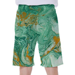 Green Gold Liquid Marble Print Men's Beach Shorts