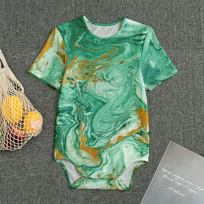 Green Gold Liquid Marble Print Men's Bodysuit