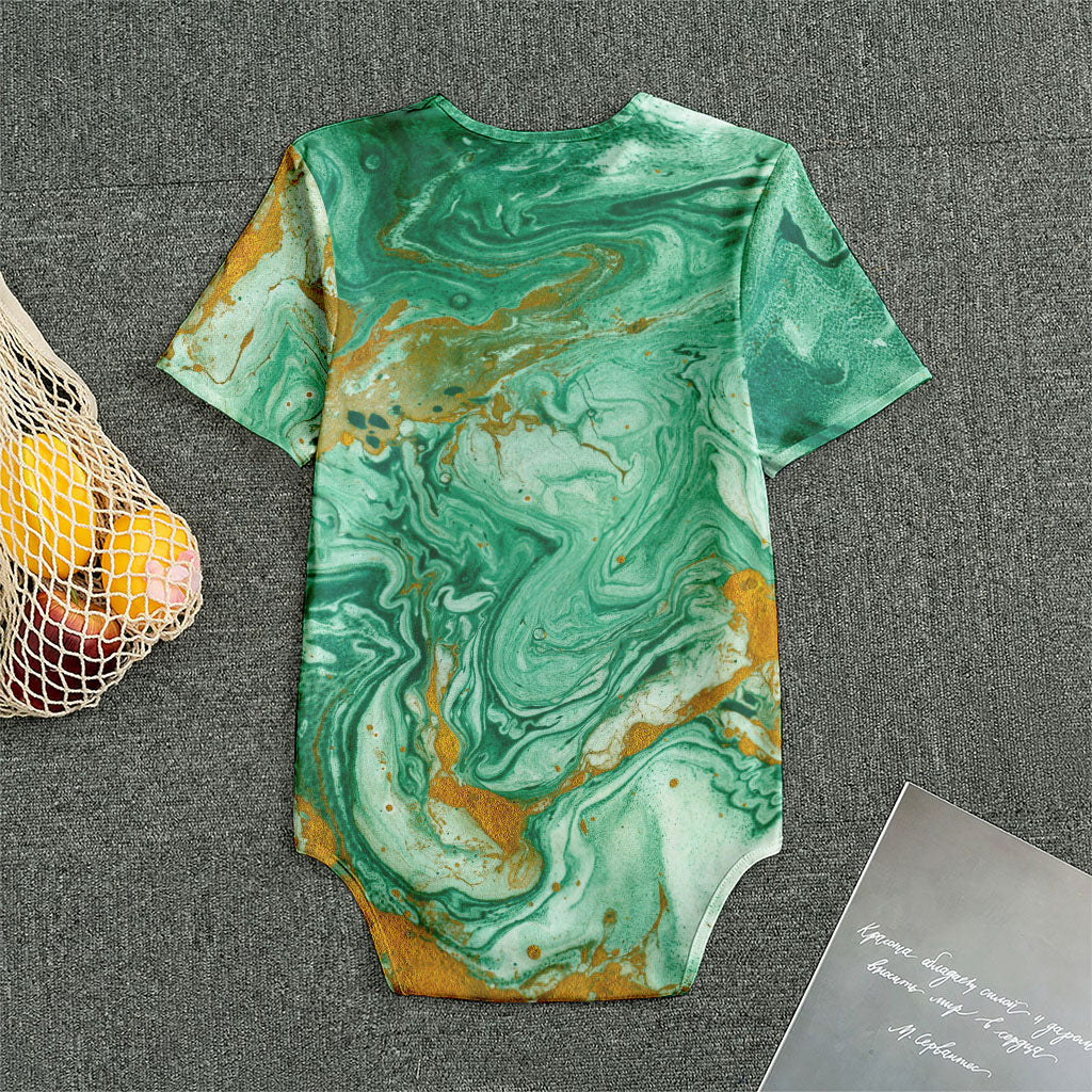 Green Gold Liquid Marble Print Men's Bodysuit