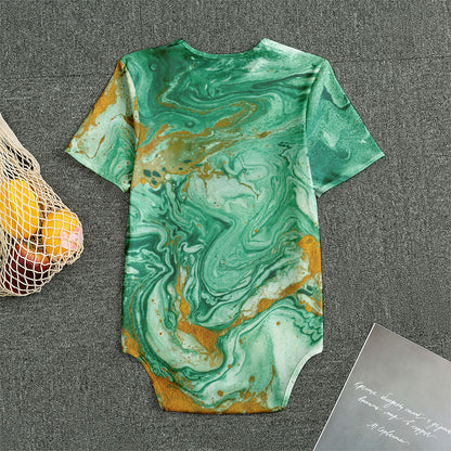 Green Gold Liquid Marble Print Men's Bodysuit