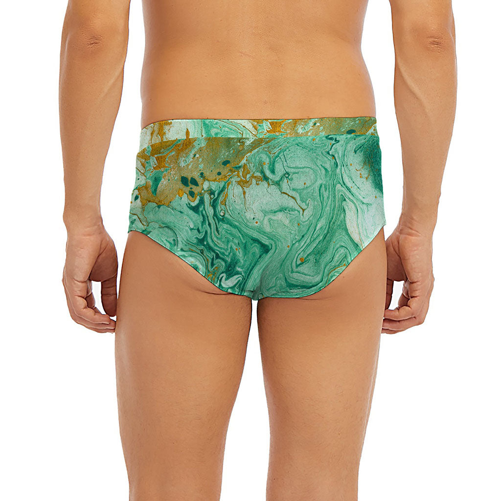 Green Gold Liquid Marble Print Men's Briefs