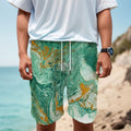 Green Gold Liquid Marble Print Men's Cargo Shorts