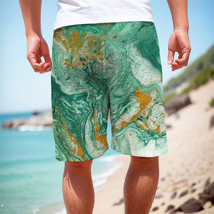 Green Gold Liquid Marble Print Men's Cargo Shorts