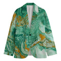 Green Gold Liquid Marble Print Men's Cotton Blazer