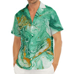 Green Gold Liquid Marble Print Men's Deep V-Neck Shirt