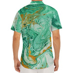 Green Gold Liquid Marble Print Men's Deep V-Neck Shirt