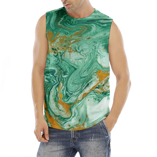 Green Gold Liquid Marble Print Men's Fitness Tank Top