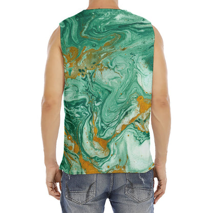 Green Gold Liquid Marble Print Men's Fitness Tank Top