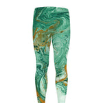 Green Gold Liquid Marble Print Men's leggings