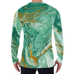 Green Gold Liquid Marble Print Men's Long Sleeve T-Shirt