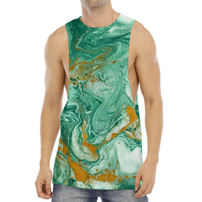 Green Gold Liquid Marble Print Men's Muscle Tank Top
