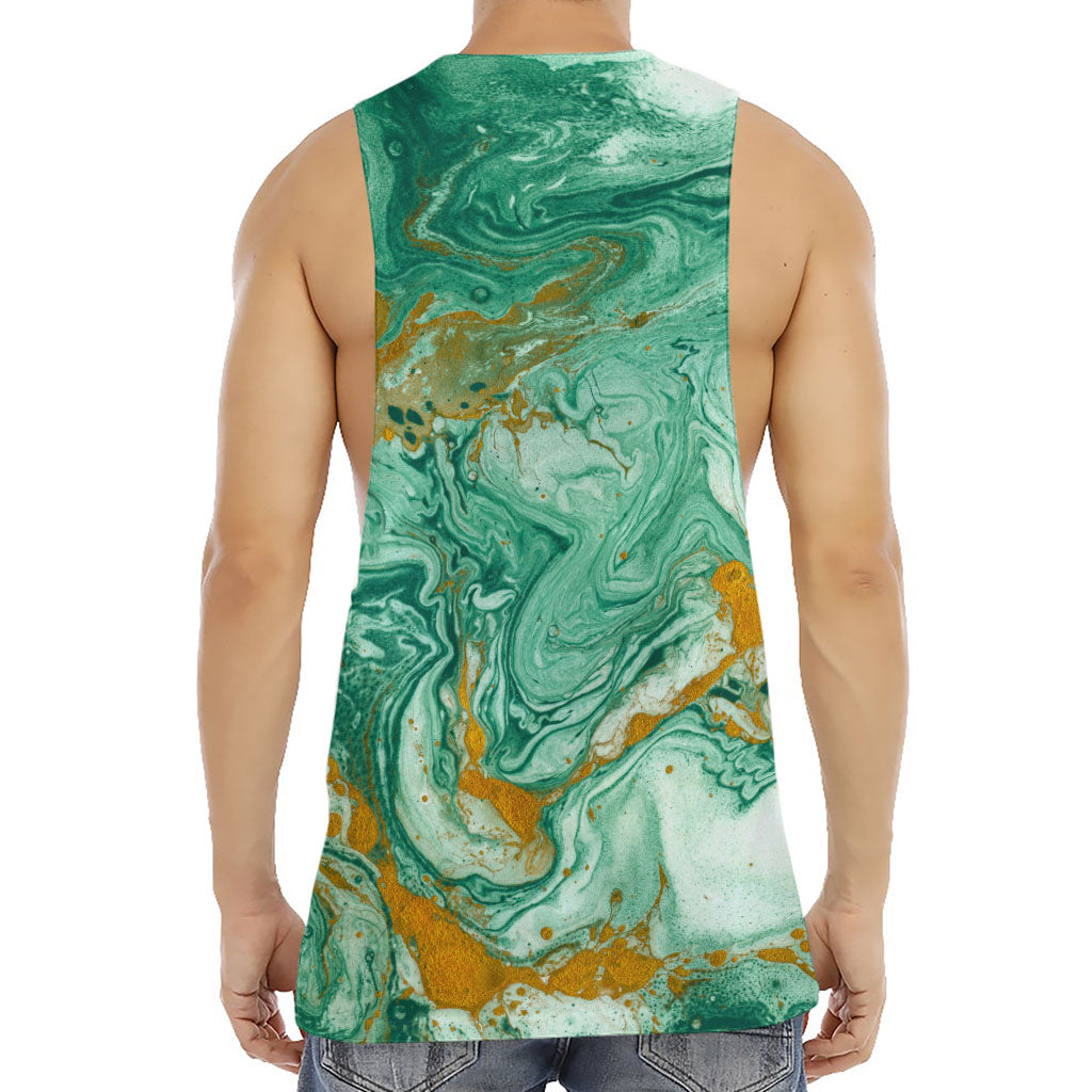 Green Gold Liquid Marble Print Men's Muscle Tank Top
