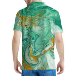 Green Gold Liquid Marble Print Men's Polo Shirt