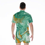 Green Gold Liquid Marble Print Men's Rompers