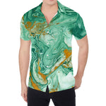 Green Gold Liquid Marble Print Men's Shirt