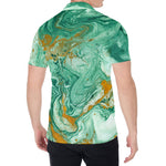 Green Gold Liquid Marble Print Men's Shirt