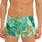 Green Gold Liquid Marble Print Men's Short Boxer Briefs