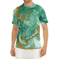 Green Gold Liquid Marble Print Men's Short Sleeve Rash Guard