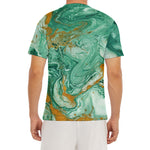 Green Gold Liquid Marble Print Men's Short Sleeve Rash Guard